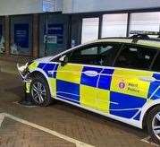 Police car stuck on bollard in St Peter's Street, Canterbury. Picture: Will Passmore