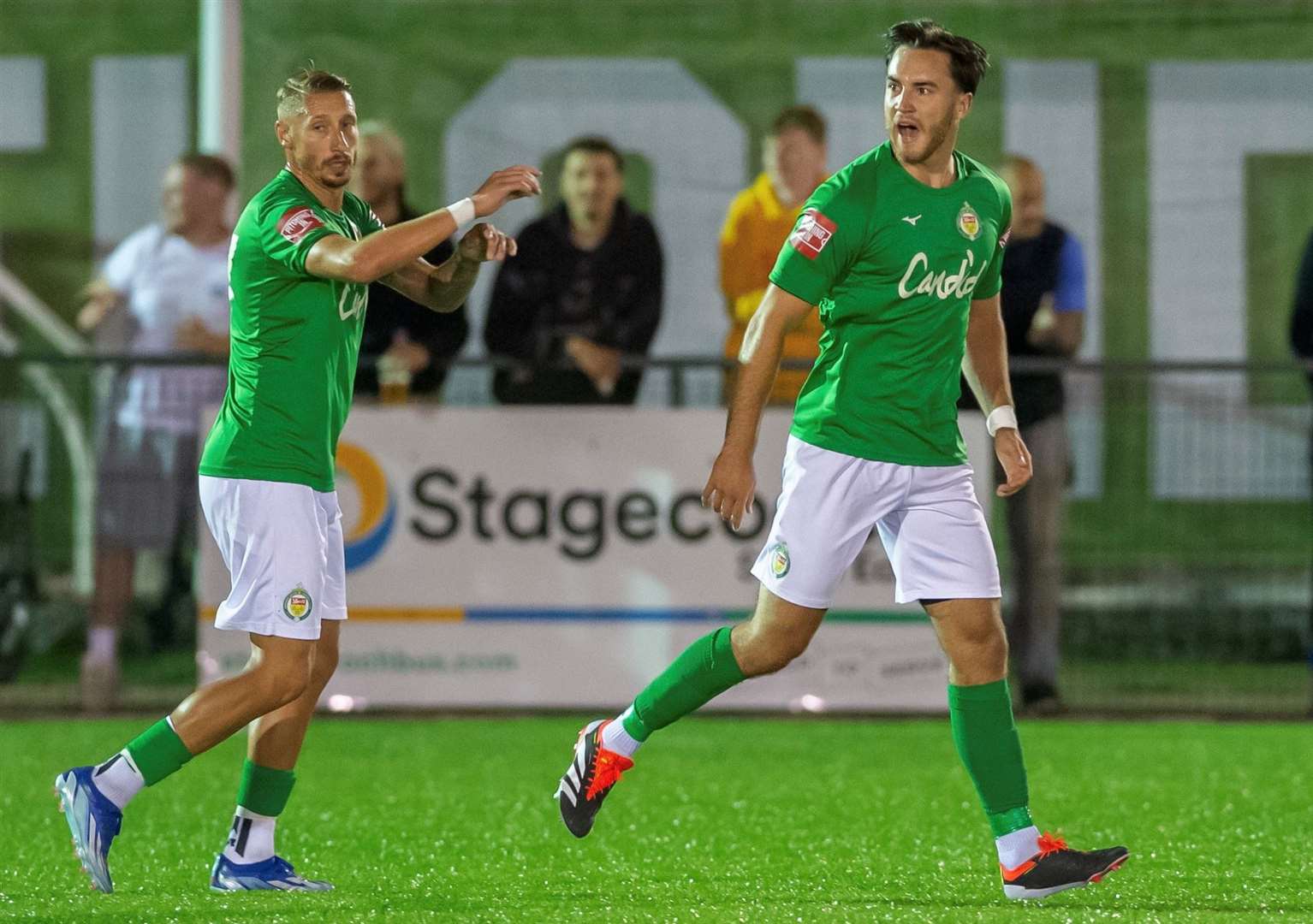 Ashford's Max Walsh celebrates with team-mate Lee Martin. Picture: Ian Scammell