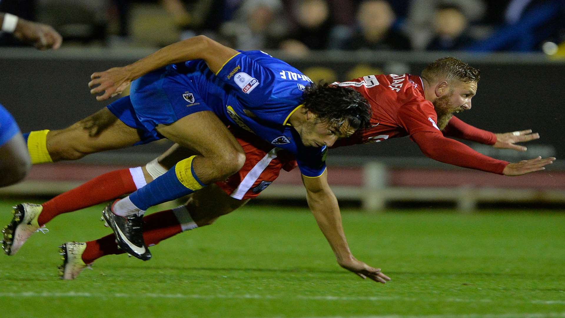 Scott Wagstaff and Will Nightingale take a tumble Picture: Ady Kerry