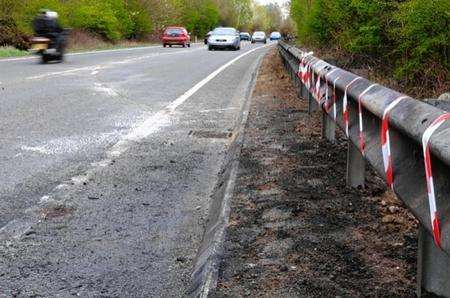 Scene of site of a fatal car accident on the A2070 near Hamstreet