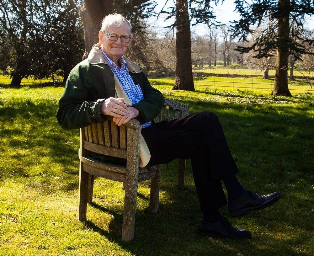 The late Stuart Wheeler pictured in the gardens of his home at Chilham Castle