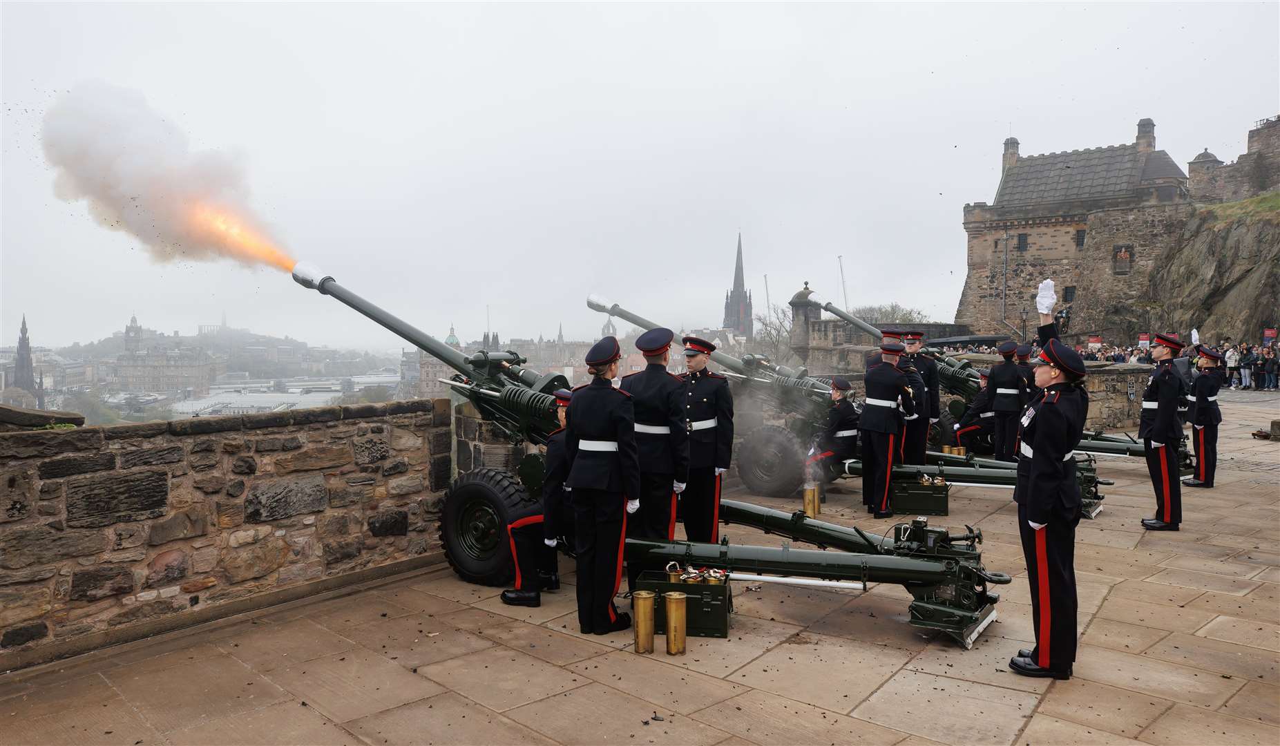 A 21-gun salute is fired by the 105th Regiment Royal Artillery at Edinburgh Castle to mark the coronation (Steve Welsh/PA)