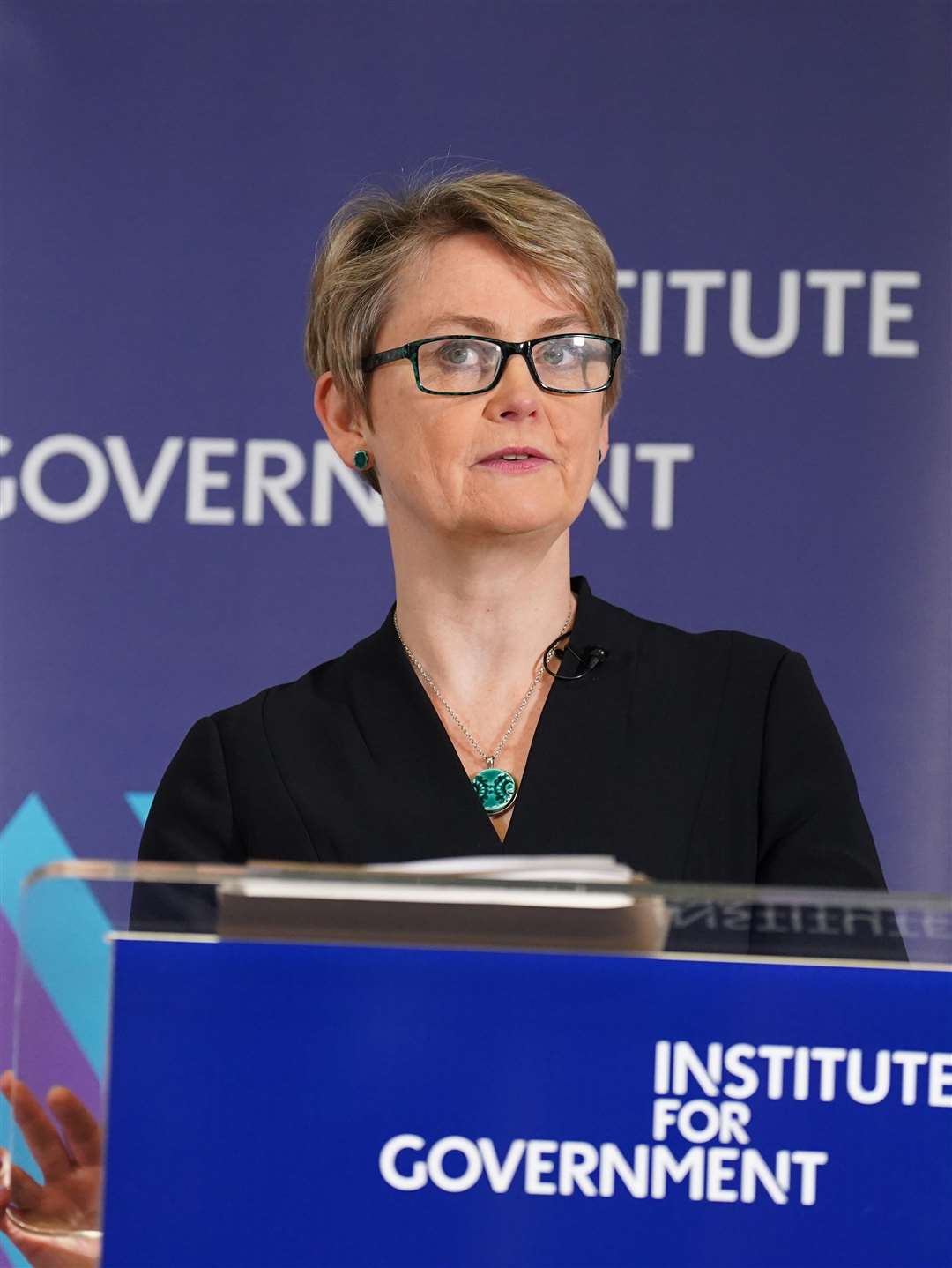 Shadow home secretary Yvette Cooper delivers her speech at the Institute for Government think tank in central London (Stefan Rousseau/PA)