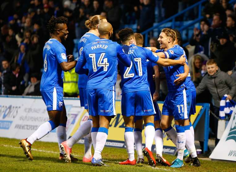 Gillingham celebrate Lee Martin's winning goal Picture: Andy Jones