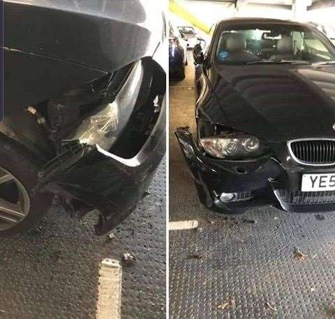 Deborah Simmon's BMW was damanged in the Medway Maritime Hospital staff car park.