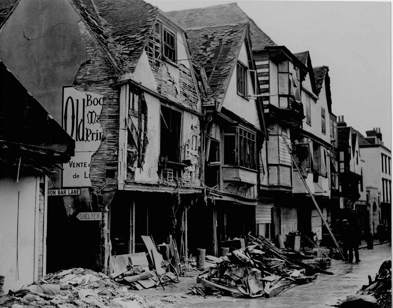 Bomb damage in Burgate, Canterbury, in October 1940
