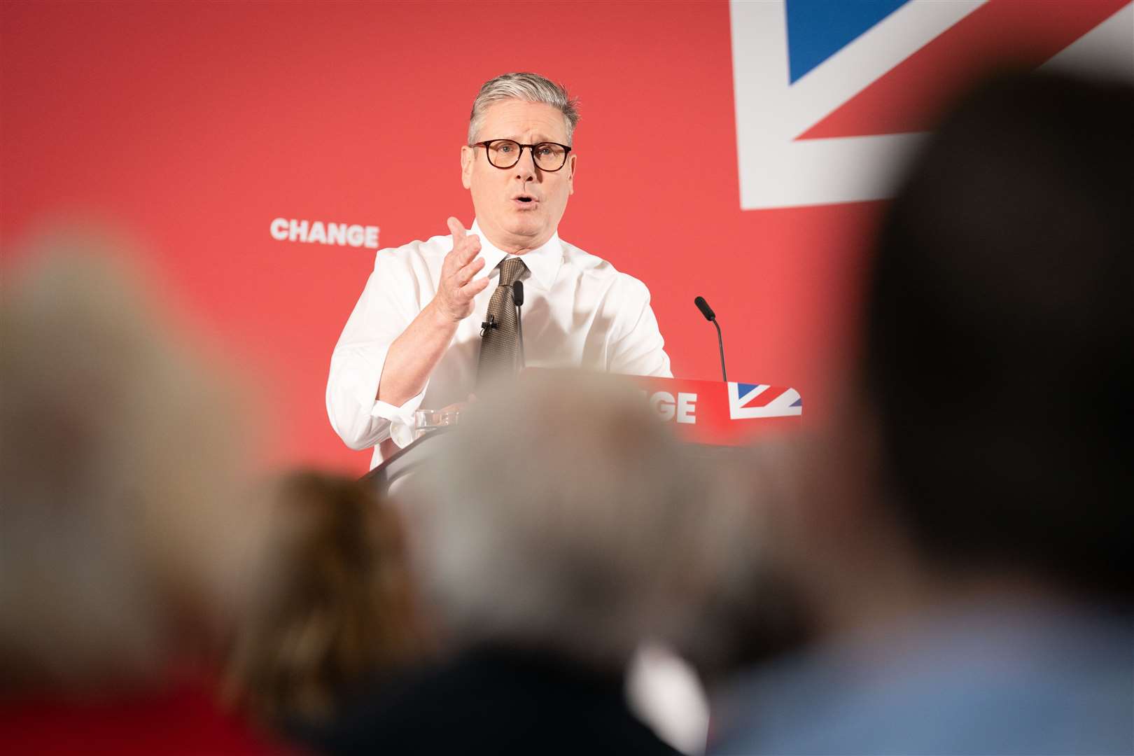 Labour Party leader Sir Keir Starmer delivers a speech to supporters, members and local people during his visit to Lancing in West Sussex (Stefan Rousseau/PA)