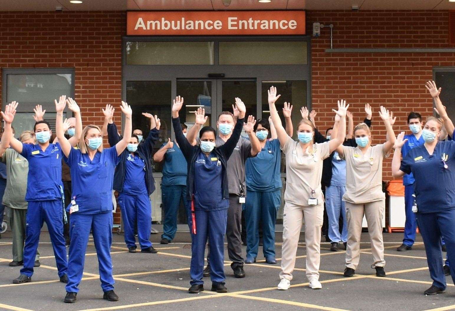 Staff in the Medway Maritime Hospital emergency department celebrate winning the award for their response to Covid. Picture: Medway NHS Foundation Trust