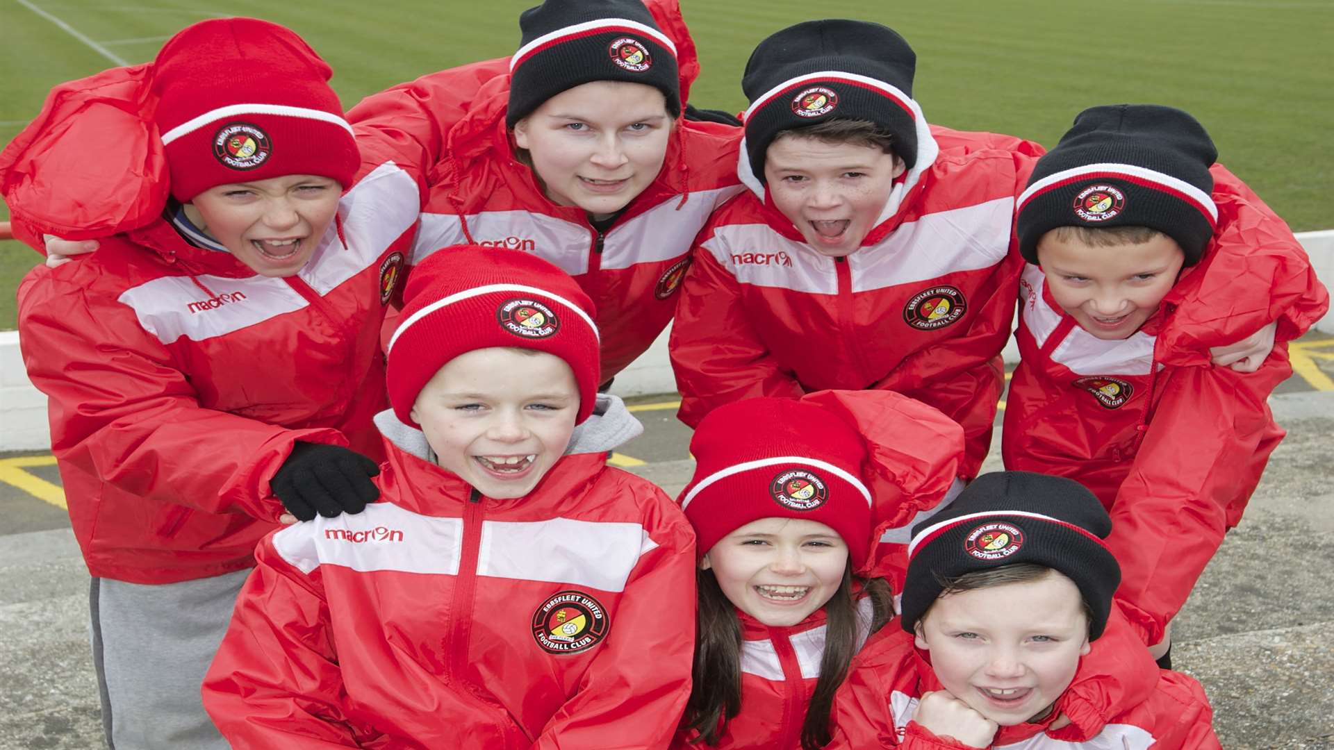 Children from sports charity Kick Kent, who were demonstrating on the pitch at half-time. 2015 Community Day at Ebbsfleet United, Stonebridge Road, Northfleet, before the game against Hemel Hempstead FC.