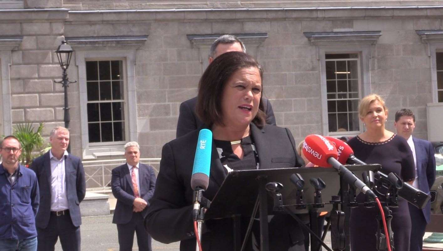 Mary Lou McDonald addressing the media in Dublin (Aine McMahon/PA)