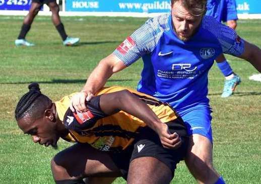 Frontman Ira Jackson Jr, pictured in action against Herne Bay in the 2022/23 season, has signed a new two-year deal with the club. Picture: Randolph File