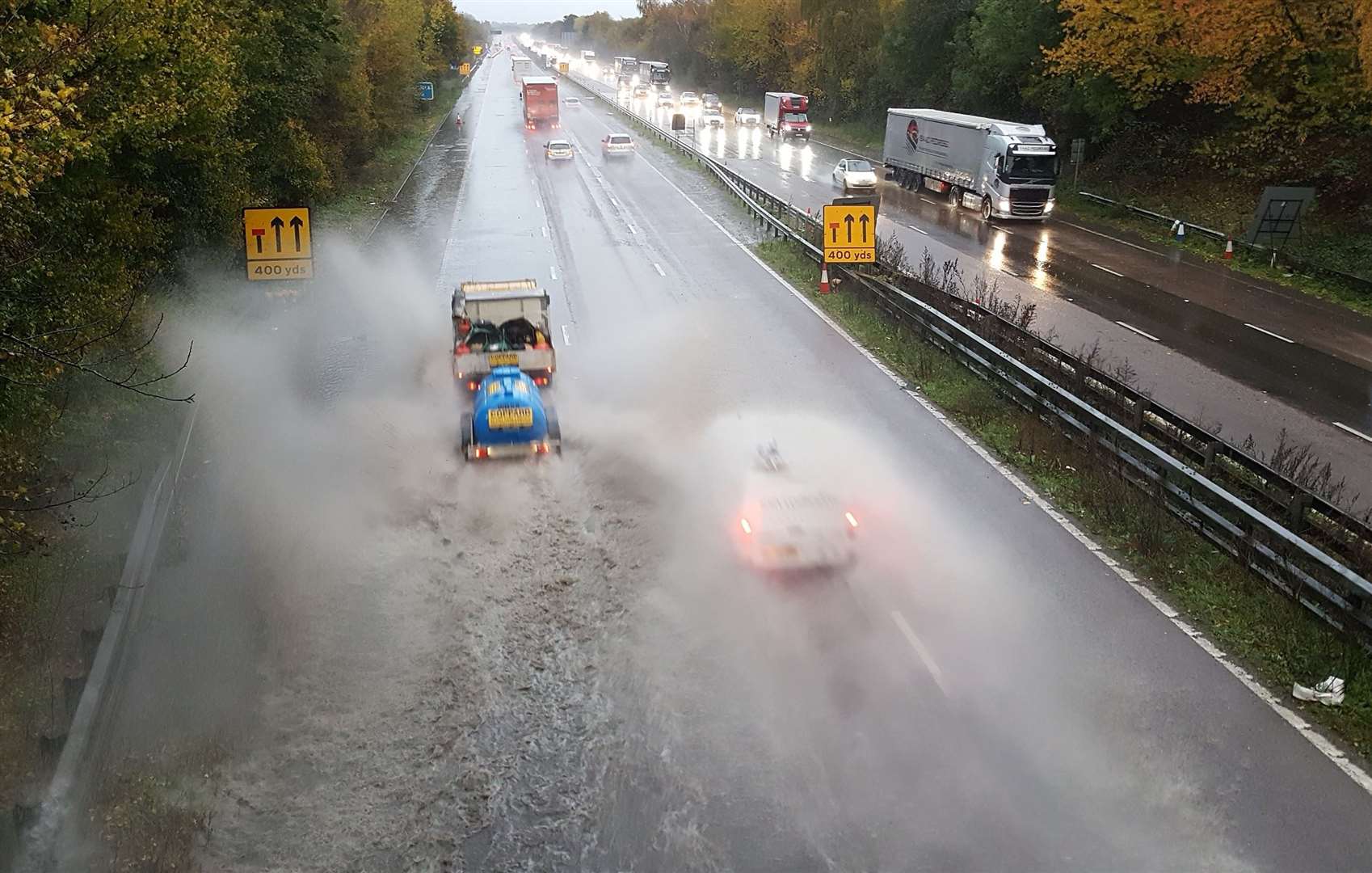 Surface water on the M20 near Ashford