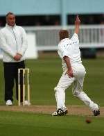 NOT OUT: Martin Saggers has an LBW appeal against Simon Katich turned down. Picture: BARRY GOODWIN