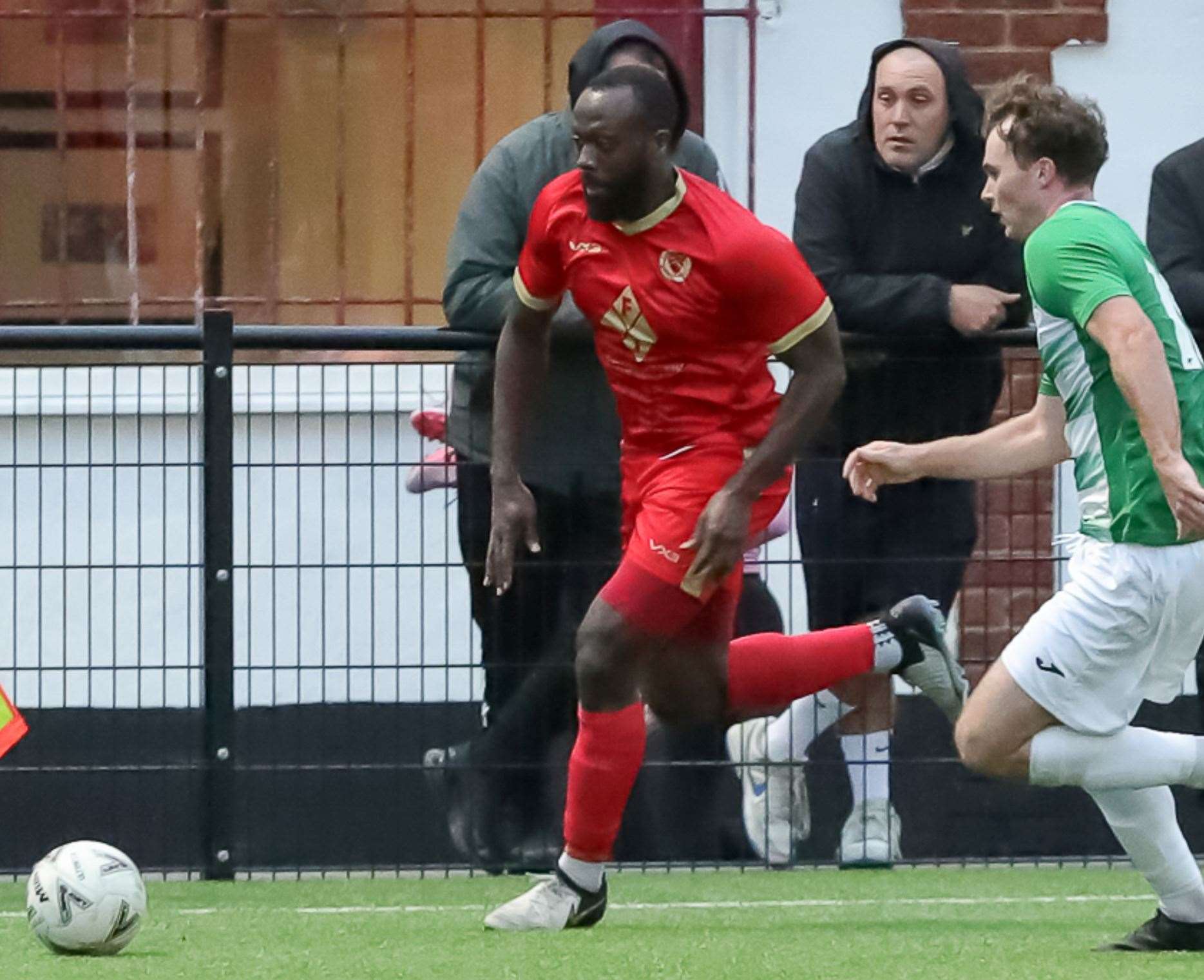 Jerald Aboagye drives forward for Whitstable. Picture: Les Biggs