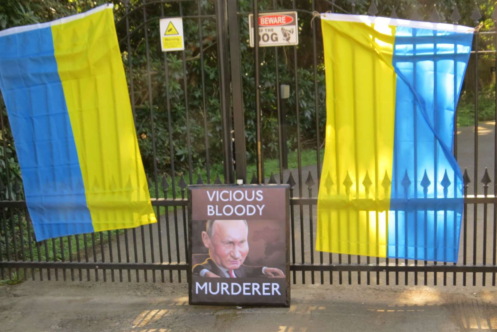 Protesters gathered outside the Russian embassy in Hawkhurst to stand against Russian and Putin's invasion of Ukraine. Picture: Peter Eugene Beagan