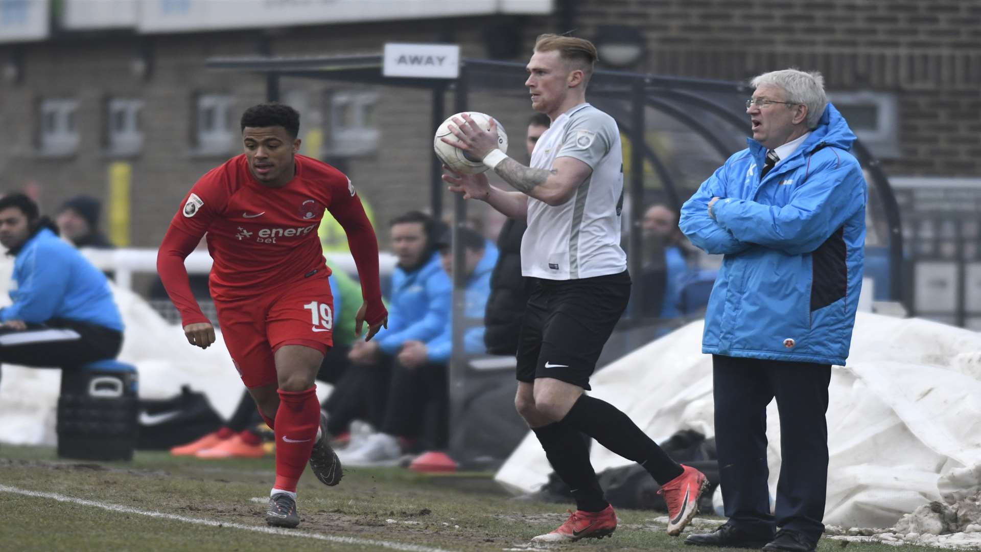 Mitch Pinnock preparing to take a throw against Leyton Orient. Picture: Tony Flashman