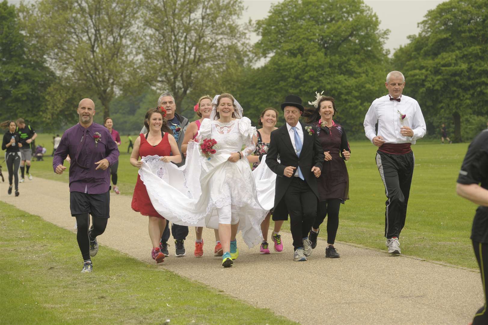 Supporters join the happy couple