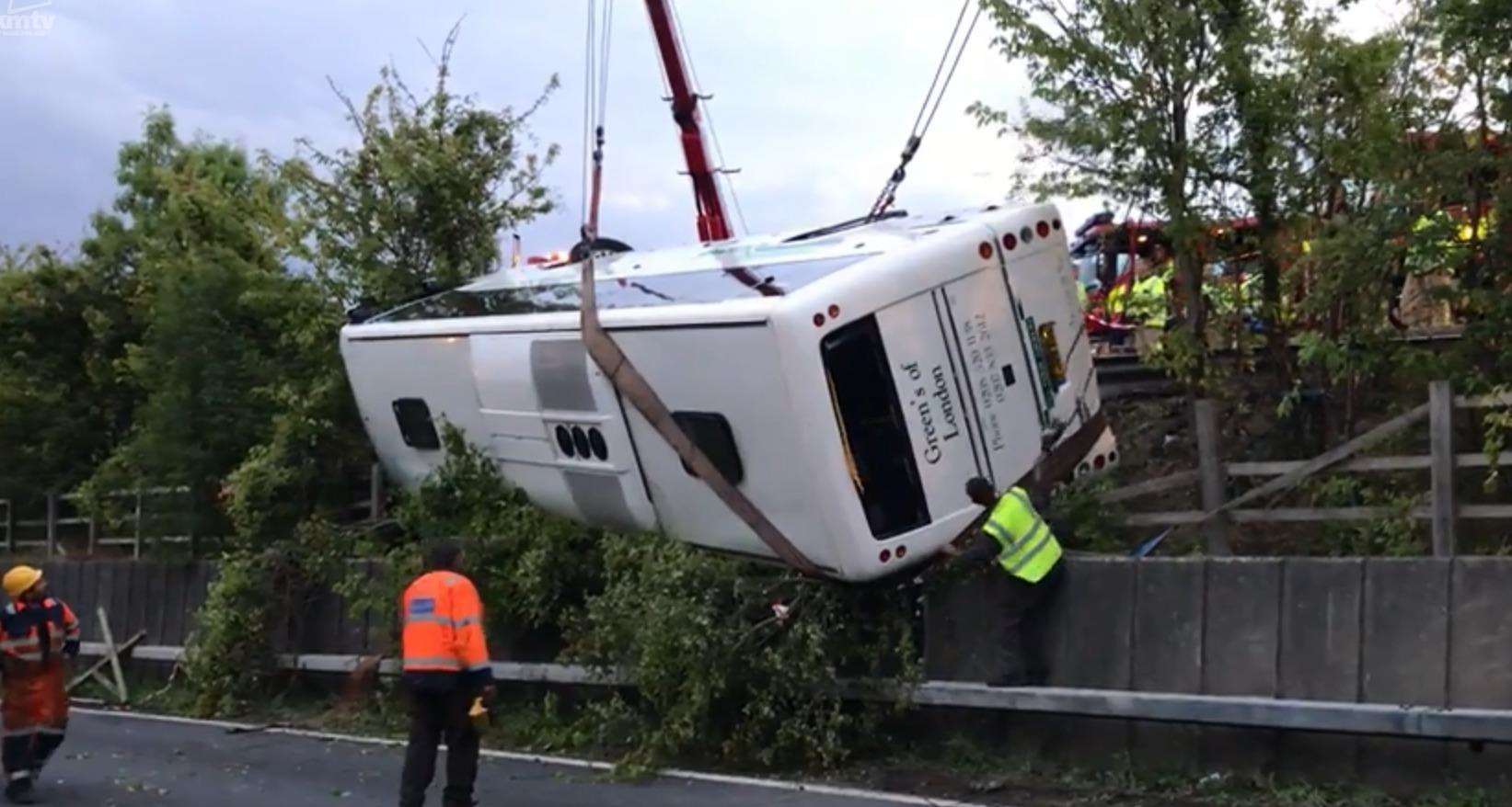 Work to recover the overturned coach
