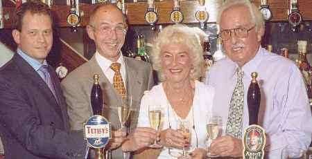 At the bar of the renamed The Major Yorke, from left, Spa Hotel general manager Andrew Salter and managing director Richard Goring with managers Hazel and Richard Callow