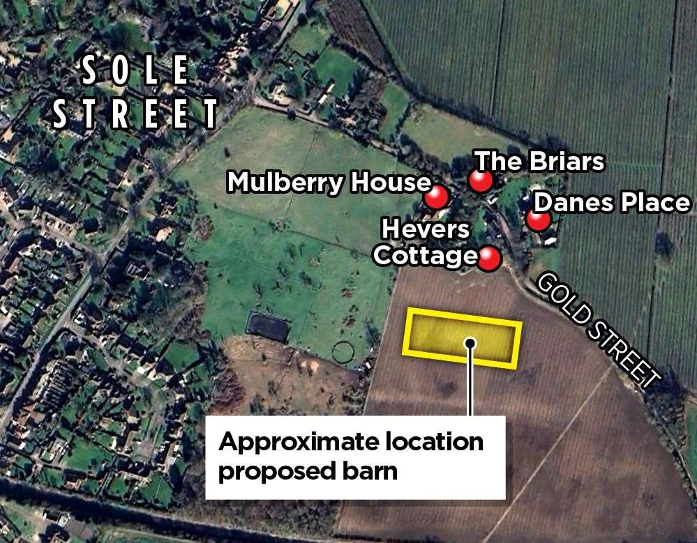 A map of where the proposed winery would be built for Cobham House Vineyard, off Gold Street, between Luddesdown and Sole Street
