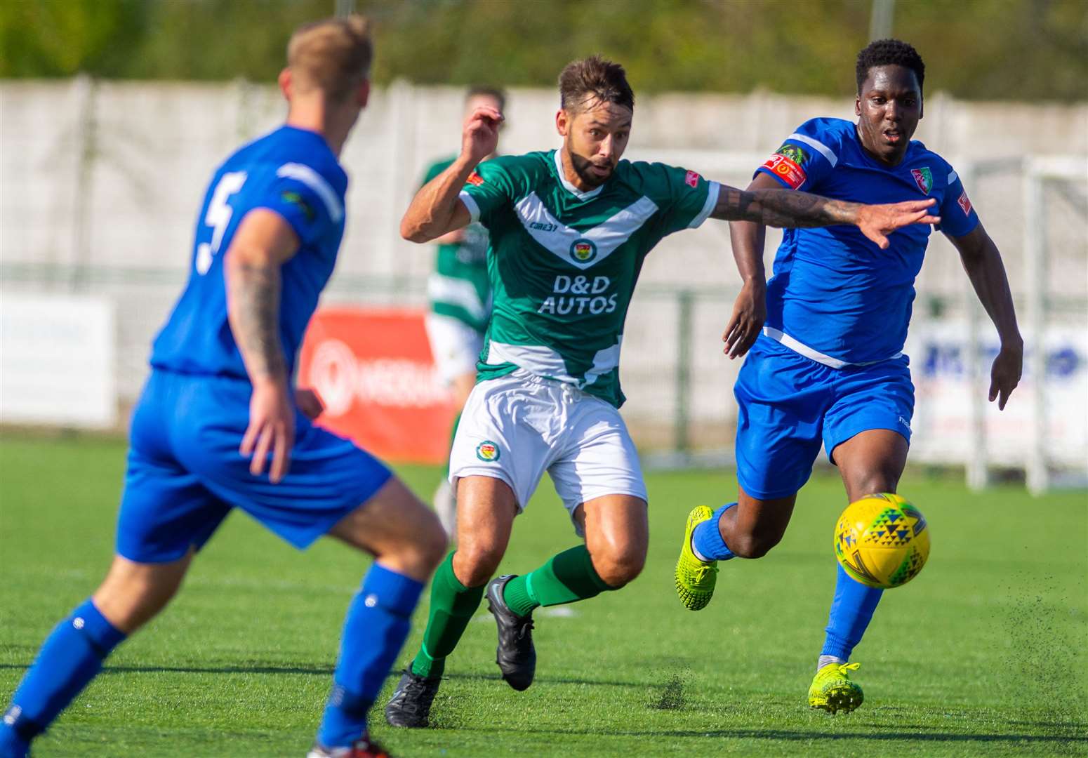 Ashford man Brett Patton in FA Trophy action against Chalfont St Peter Picture: Ian Scammell