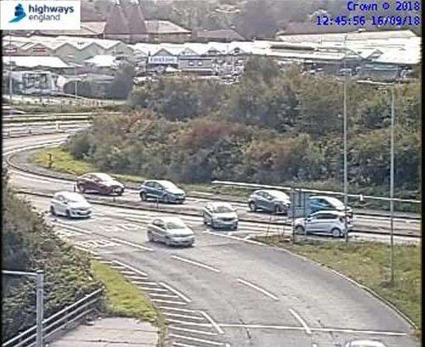 Drivers stuck in traffic on the M20 have been turning round and driving the wrong way up the slip road onto the motorway. Picture: Highways England