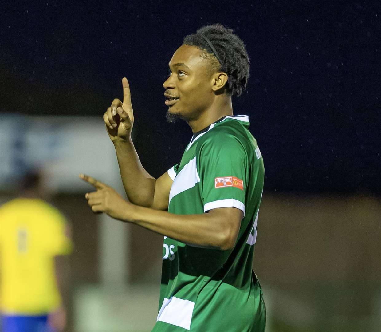 Stephen Okoh celebrates his goal as Ashford take the lead. Picture: Ian Scammell