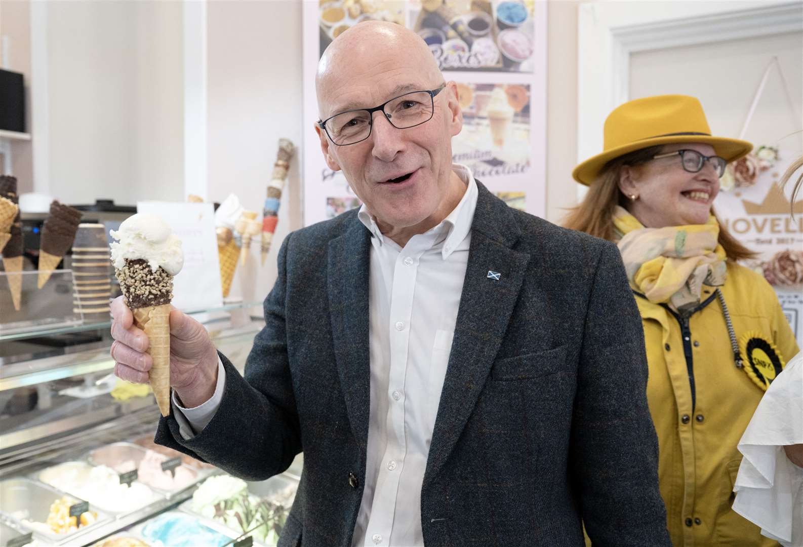 SNP leader John Swinney during a visit to Novellis ice cream parlour