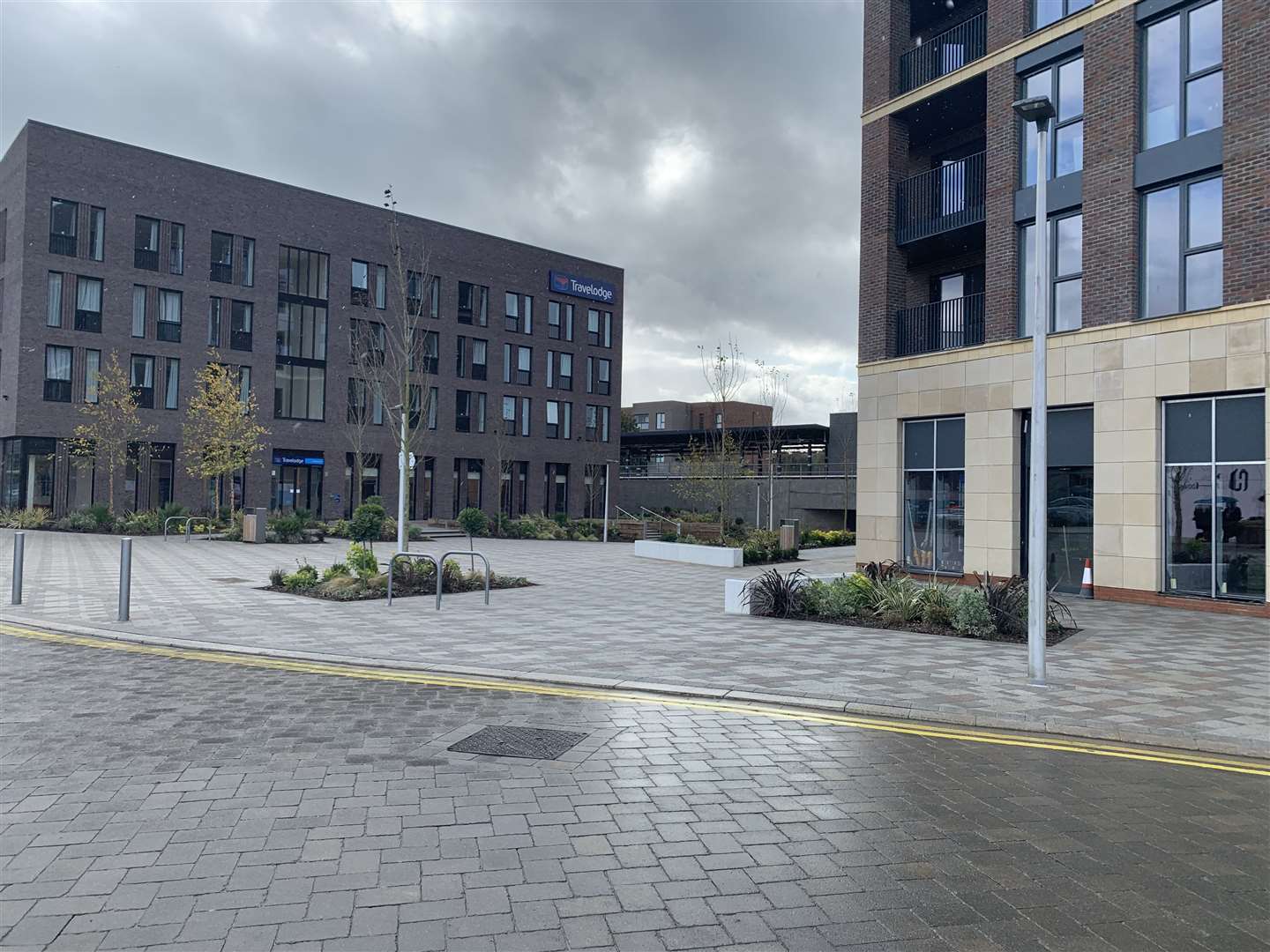 The public plaza at Rochester Riverside