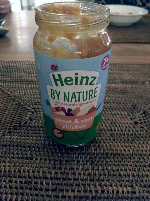 The jar of Heinz baby food that was allegedly laced with fragments of a craft knife (Hertfordshire Constabulary/PA)