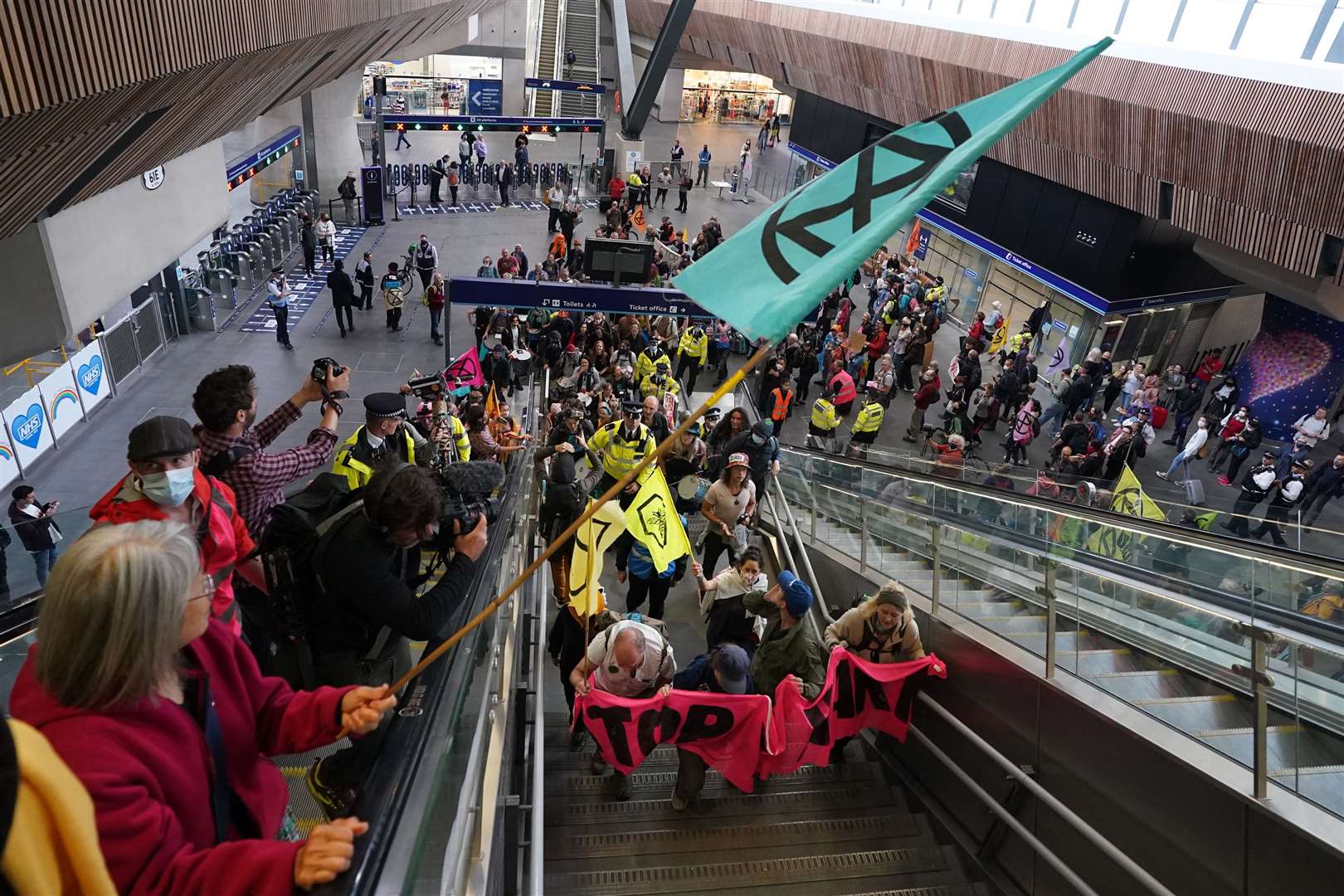 Protesters inside London Bridge station (Ian West/PA)