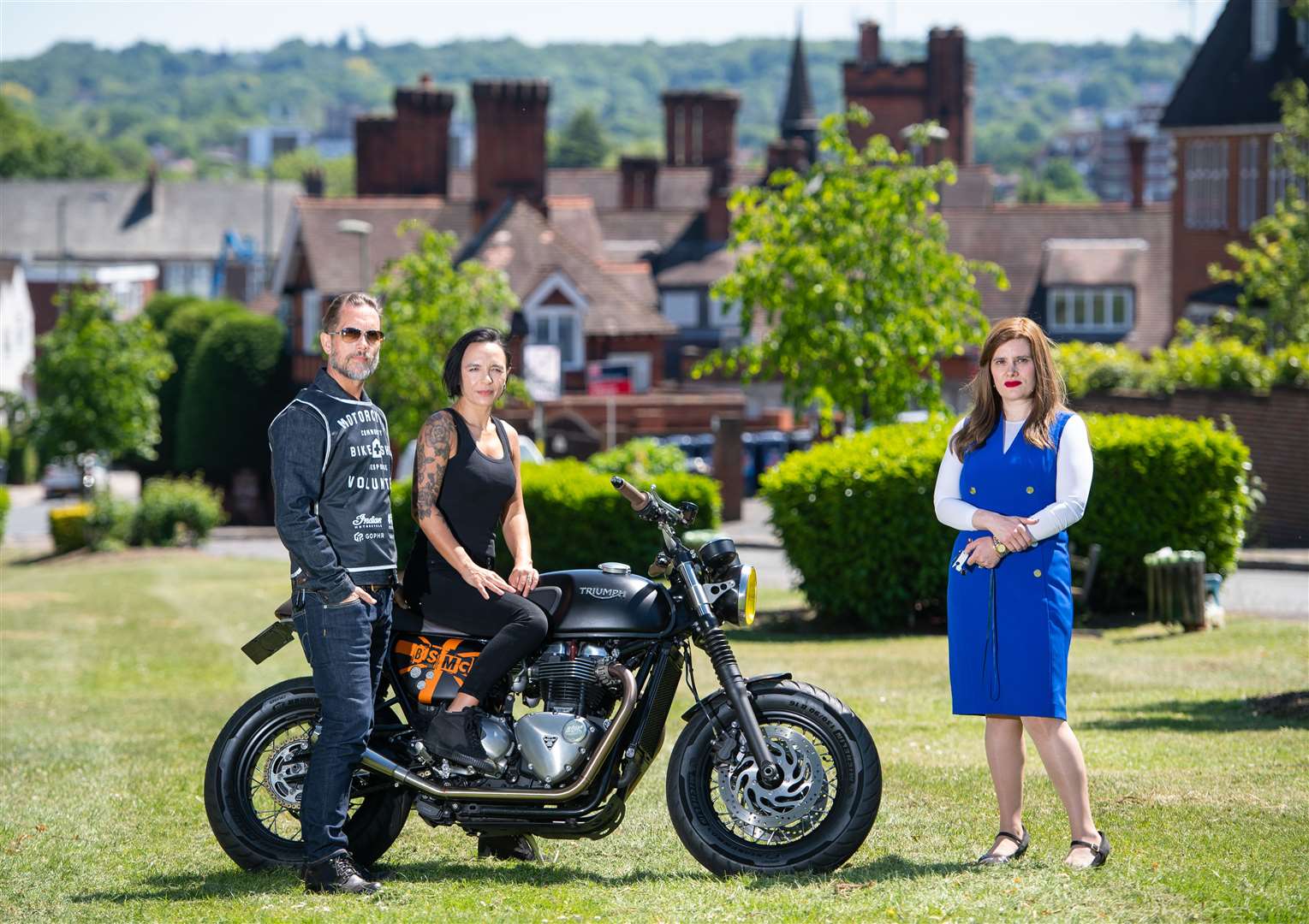 Doctor Sharon Raymond (right) with founders of the Bike Shed motorbike club Dutch and Vikki van Someren (Dominic Lipinski/PA)