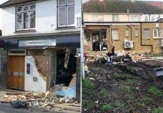 Two ram raids - 11 years apart. Left: The former NatWest bank in Bearsted suffered a similar crime in 2008 and right the Post Office last week