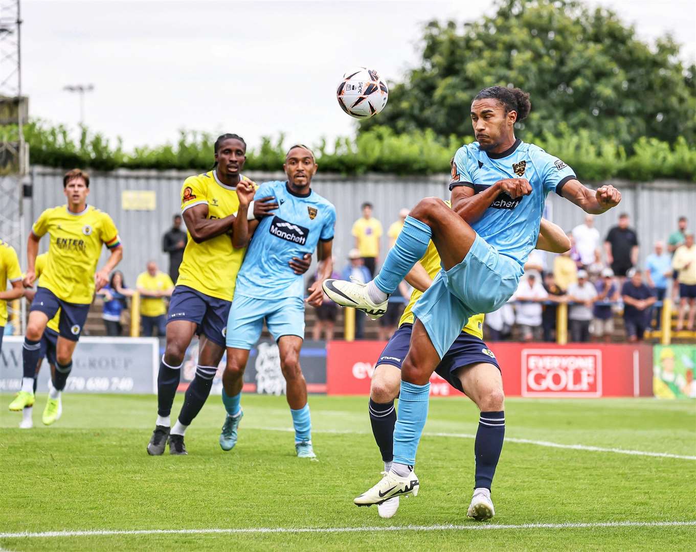 Aaron Blair looks to hook the ball across goal for Maidstone. Picture: Helen Cooper