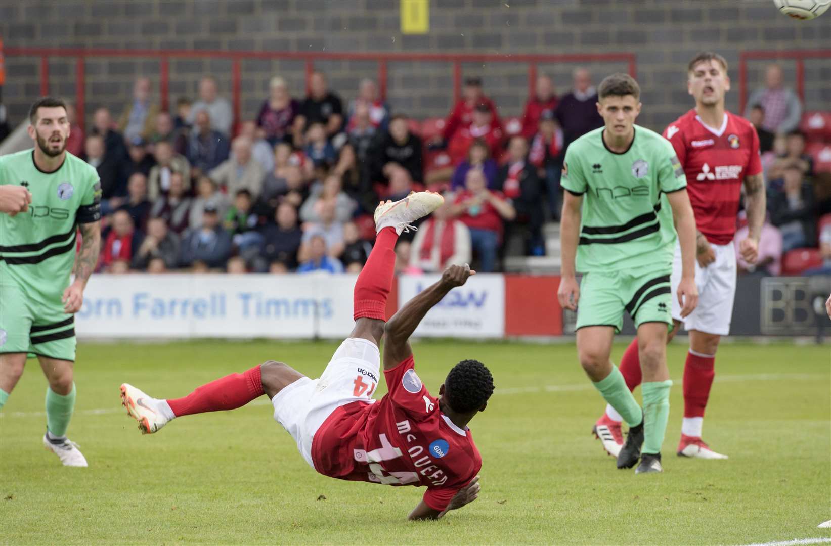 Darren McQueen goes for the spectacular against Gateshead Picture: Andy Payton