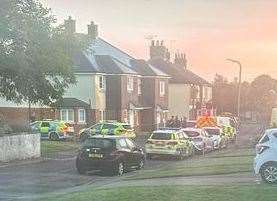 The police presence in Church Lane, Newington, Sunday morning