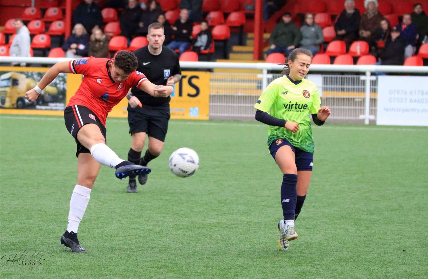 Two-goal Tish Nicholls lets fly against Ebbsfleet Picture: Allen Hollands