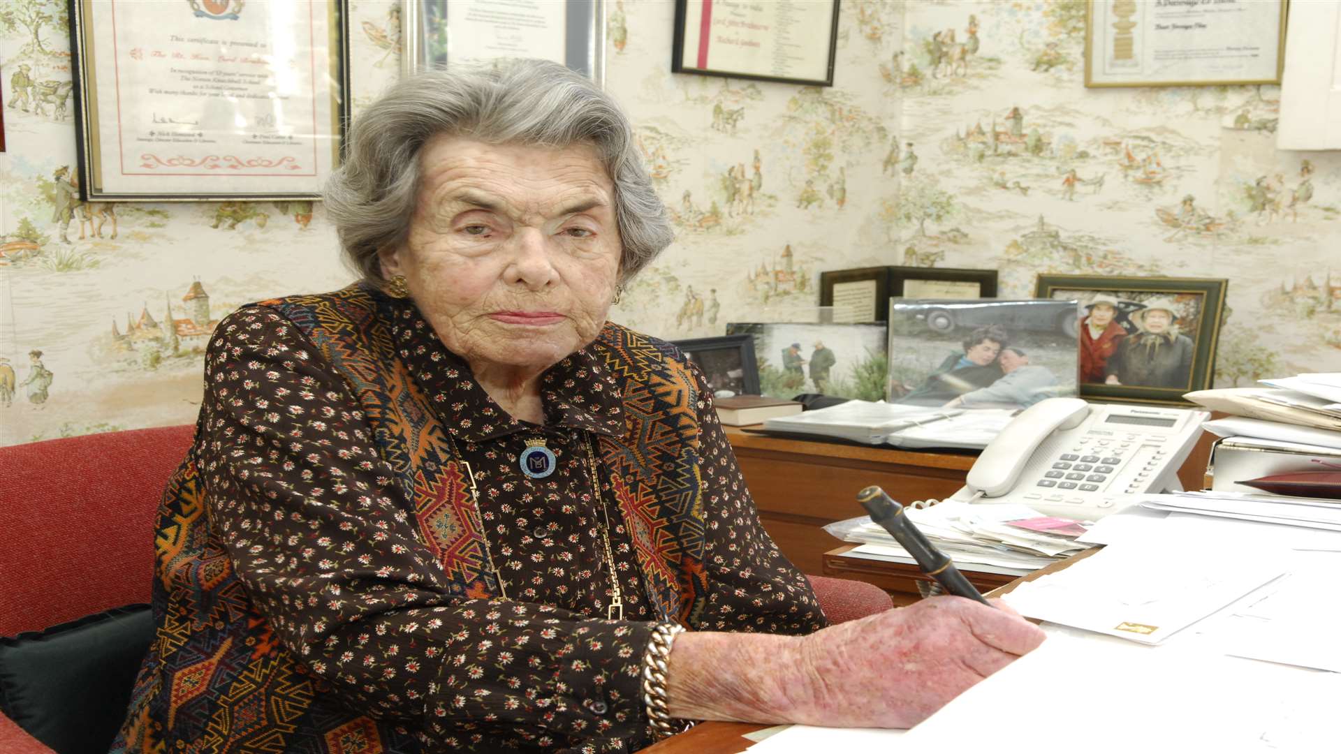 Countess Mountbatten works in her study at home. Picture: Martin Apps