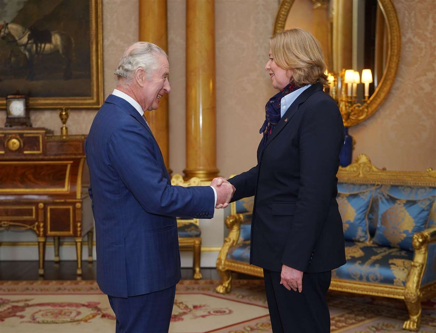 Charles pictured recently receiving the president of the Bundestag, Barbel Bas (Yui Mok/PA)