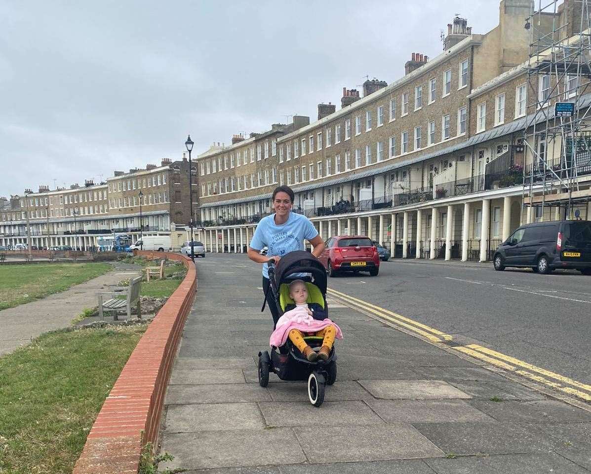 Sarah McCarthy out running with Ivy for the Marsden Marathon