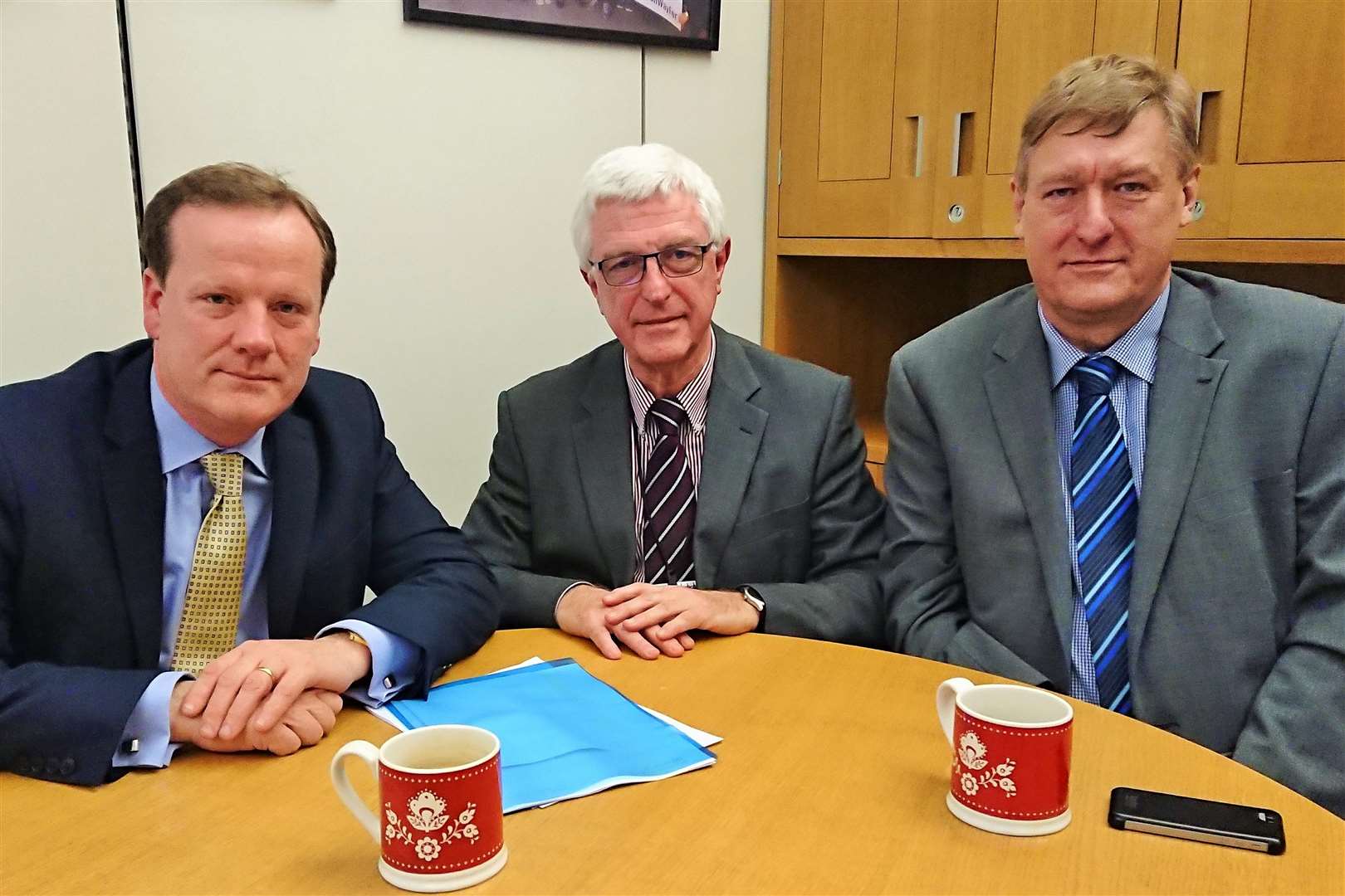 Deal MP Charlie Elphicke and Dover District Council leader Keith Morris with M&S head of public affairs Tony Ginty (centre)