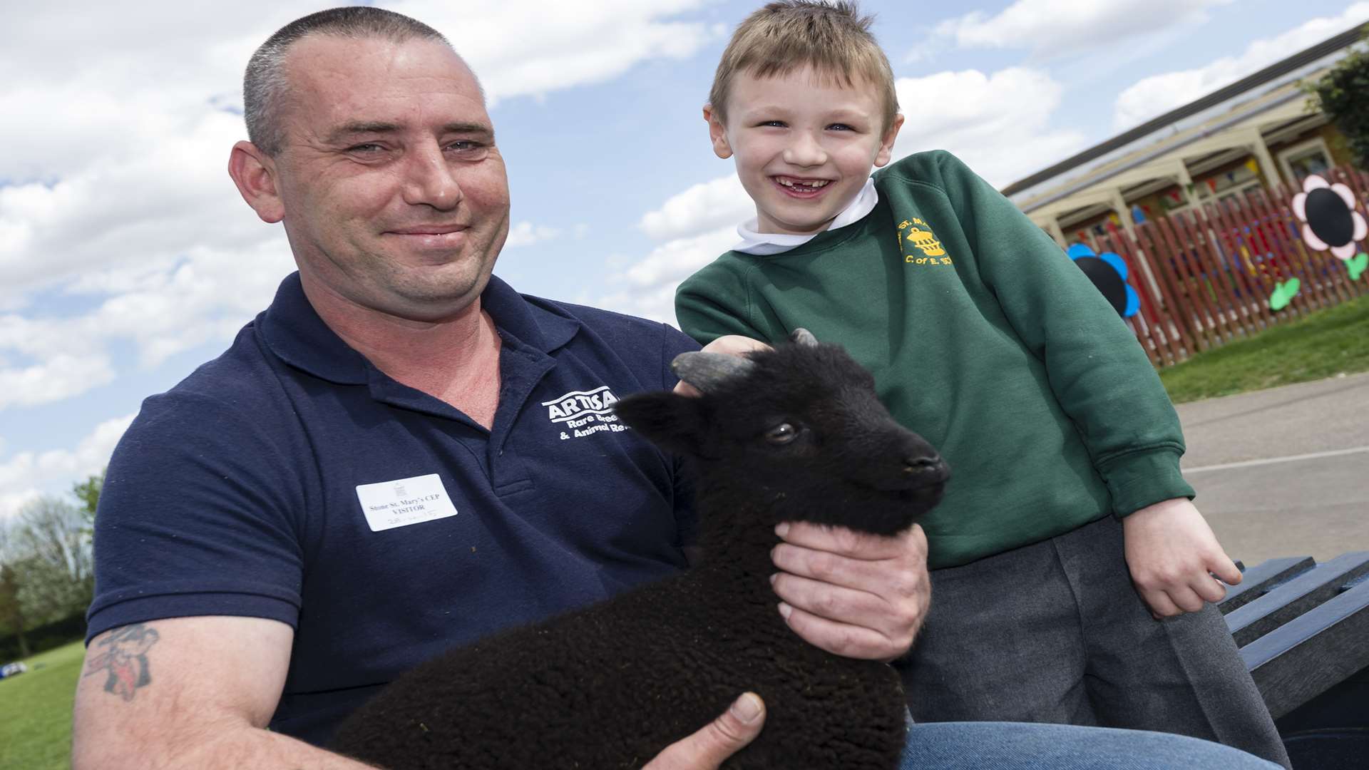 Wayne May from Artisan Rarebreeds with Alfie the sheep and namesake Alfie, 6