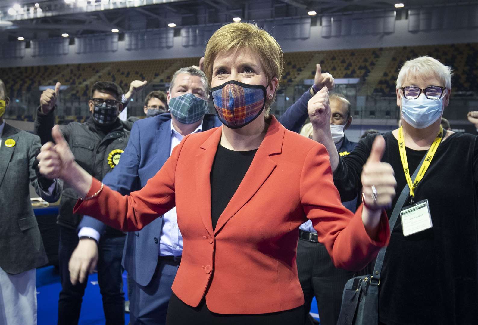 Nicola Sturgeon celebrates after retaining her seat for Glasgow Southside (Jane Barlow/PA)