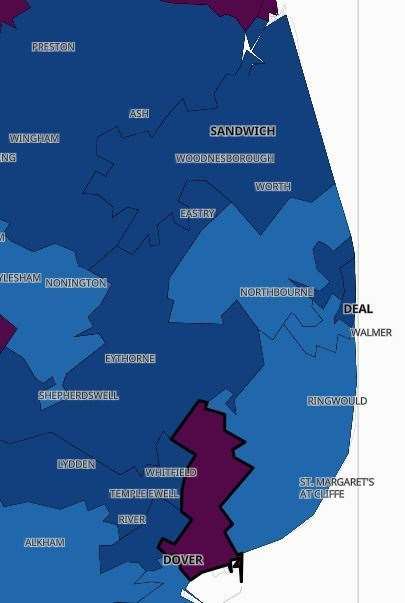 The Covid-19 infection rates in Dover. Pic: Public Health England