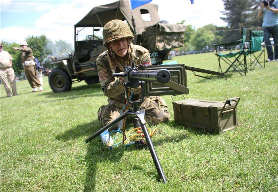 Richard Pittock, of the Yanks and Limeys, with a 30-calibre machine gun