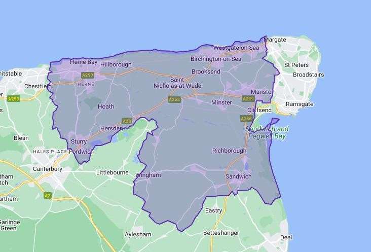 A map of the new Herne Bay and Sandwich constituency