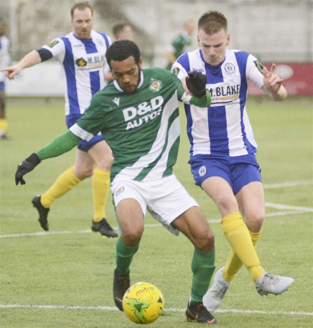 Ashford's Tariq Ossai in recent action against Haywards Heath Picture: Paul Amos