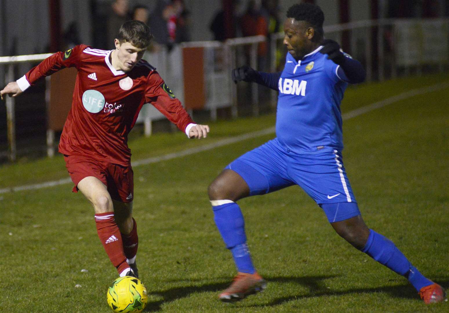 Hythe's Tom Walmsley, left, takes on the VCD defence Picture: Paul Amos