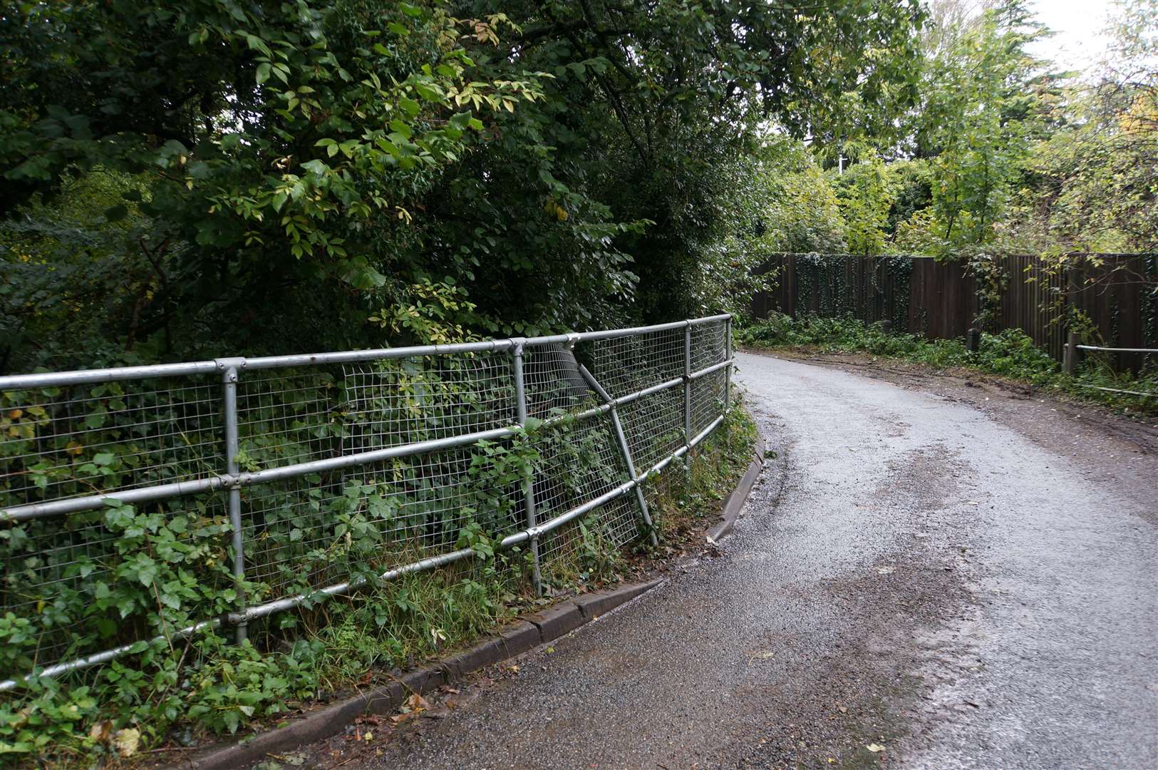 A damaged barrier in Old Mill Road