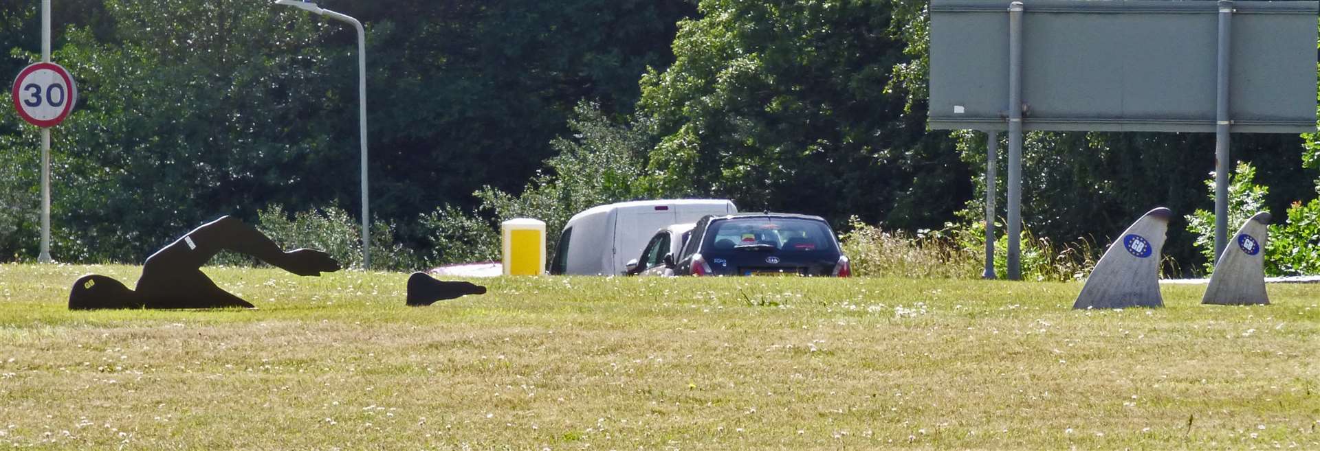 Watch out! Sharks about on Eureka Park roundabout